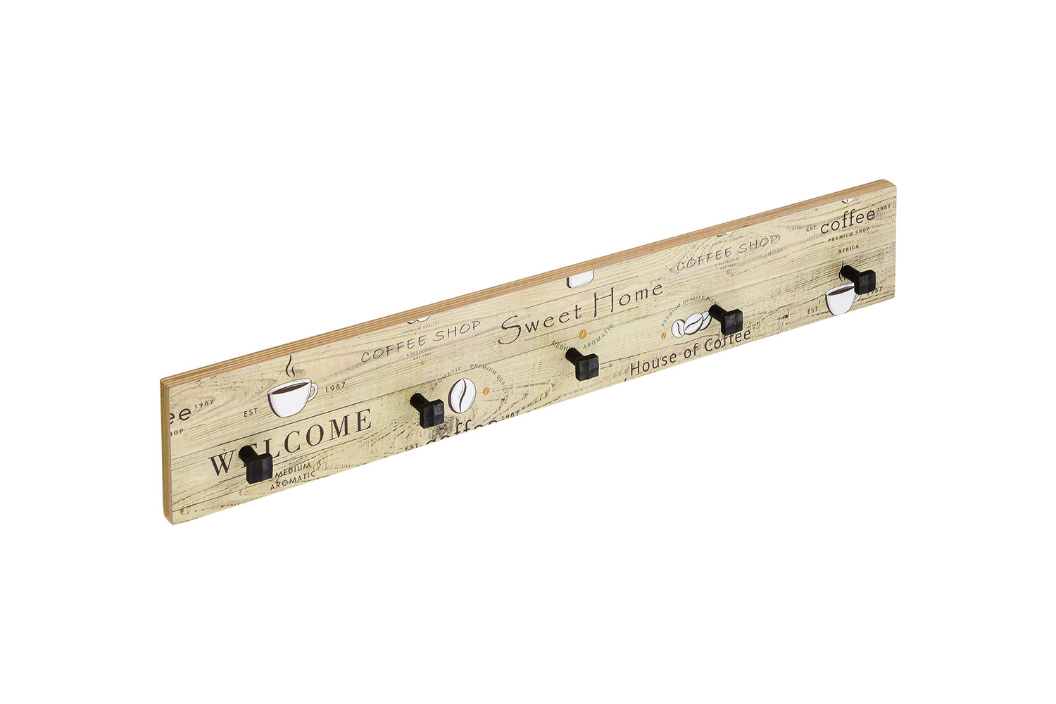 Vešiak závesný "Coffee shop" 600x100mm 5 háčikový - Vešiaky | ***