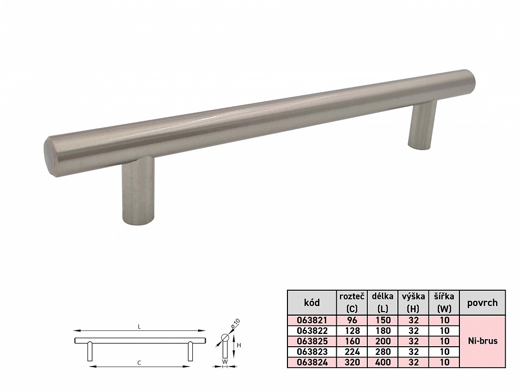 Úchytka Hrazda 10/128mm NiSat - V.P.F.MEDIUM s.r.o. Stavebné a nábytkové kovanie