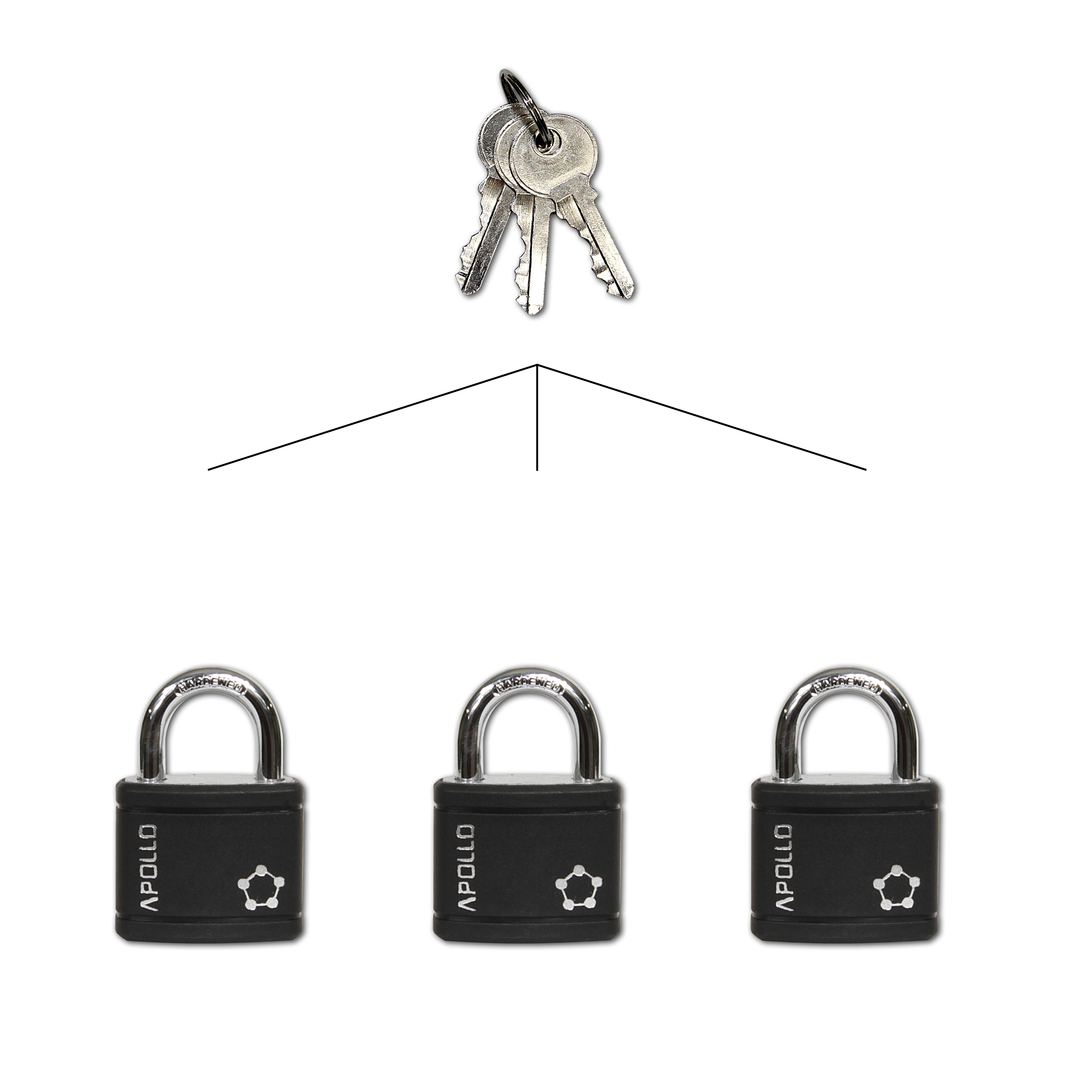 Set 3 ks zámok Apollo 35mm čierny SU 6 ks kľúčov - Zámky visiace Richter | ***