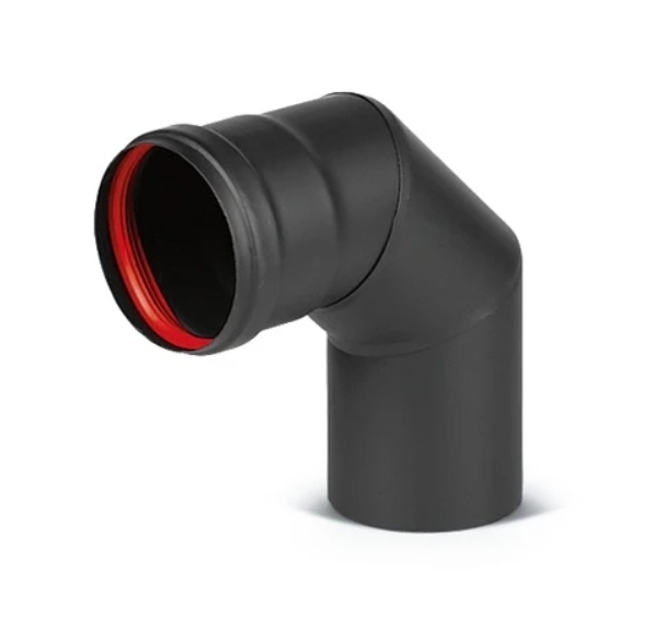 Koleno na peletové kachle 80/90° čierne - V.P.F.MEDIUM s.r.o. Stavebné a nábytkové kovanie